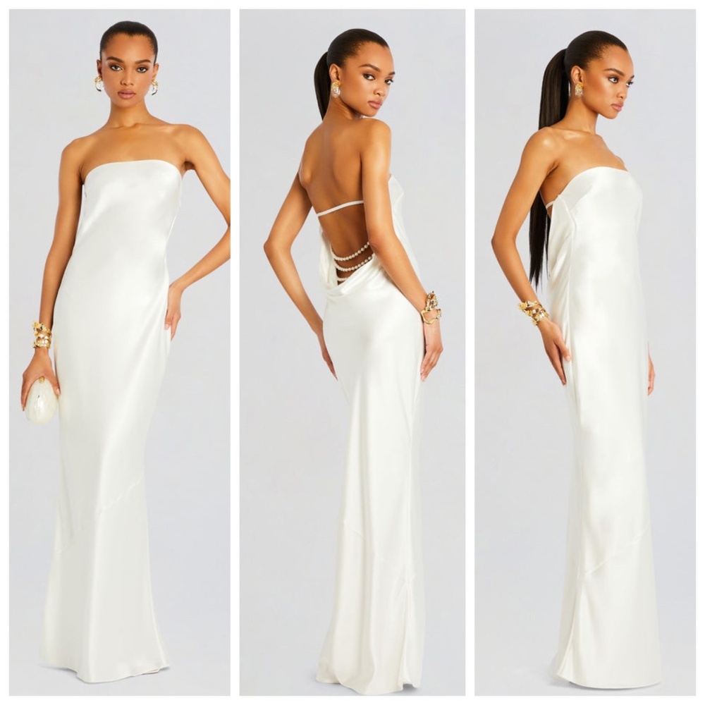Retrofete White Strapless Maxi Dress